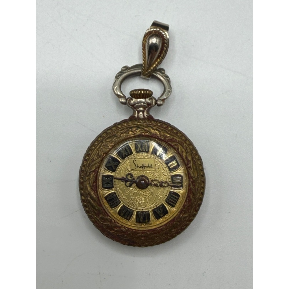 Vintage Sheffield Gold Tone Pocket Watch Pendant -Swiss Made